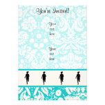Damask Pattern; Girl Running Personalized Invitations