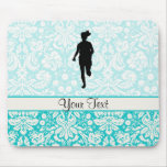 Damask Pattern; Girl Running Mouse Pads