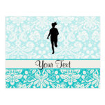 Damask Pattern; Girl Running Postcards