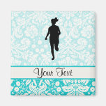 Damask Pattern; Girl Running Refrigerator Magnets
