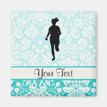 Damask Pattern; Girl Running Refrigerator Magnets