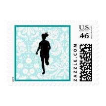 Damask Pattern; Girl Running Stamp