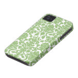Damask Pattern - Green White iPhone 4 Cases