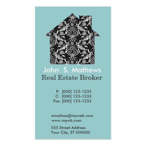 Damask Pattern House Business Card Templates (front side)