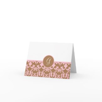Damask Pattern Monogram Thank You Notes card