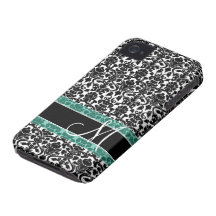 Damask Pattern with Monogram iPhone 4 Cases