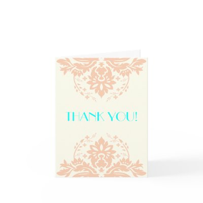 Damask peach, aqua, ivory wedding Thank You Cards