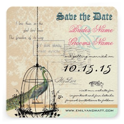 Damask Peacock Bird Cage Wedding Save the Date Invitations