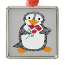 Damask Penguin Ornament ornaments