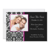 Damask Photo Save The Date HOT PINK Announcement invitation