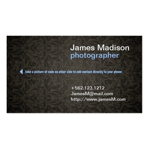 Damask Photography Business Card w/ QR Code (front side)