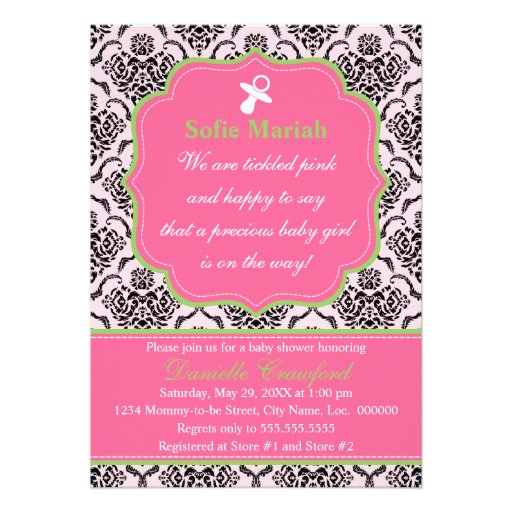Damask Pink and Green Baby Shower Cards