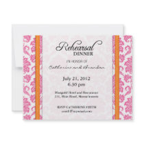 Damask Pink and Orange Rehearsal Dinner Card Invitations
