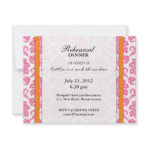 Damask Pink and Orange Rehearsal Dinner Card Invite