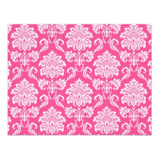 Damask Pink and Orange Rehearsal Dinner Card Invite