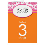 Damask Pink and Orange Wedding Table Number cards