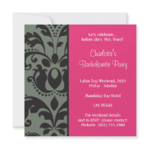 damask pink; bachelorette invite