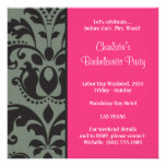 damask pink; bachelorette invitations