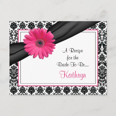 Damask Pink Gerber Daisy Recipe Card for the Bride Postcards