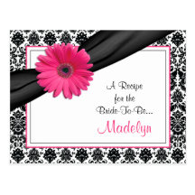 Damask Pink Gerber Daisy Recipe Card for the Bride Post Cards