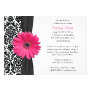 Damask Pink Gerbera Daisy Recipe Bridal Shower Custom Announcements