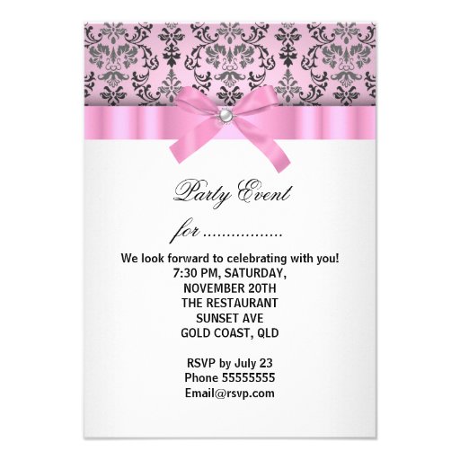 Damask Pink Gray Silver Birthday Party Custom Invites