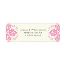 Damask pink, grey, ivory wedding custom return address label