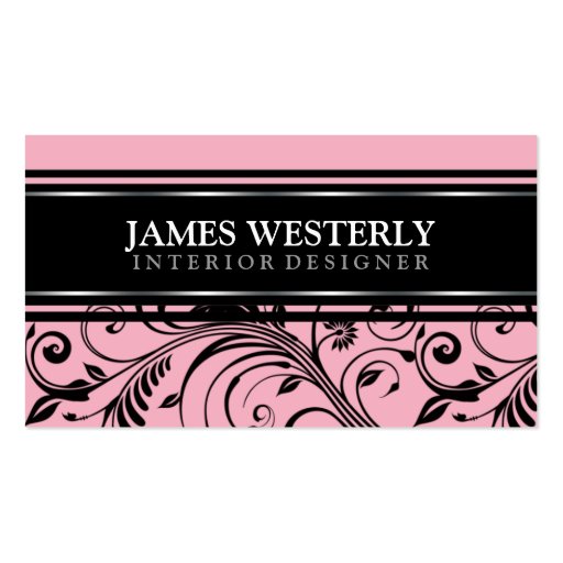 Damask Pink Interior Designer Business Cards (front side)