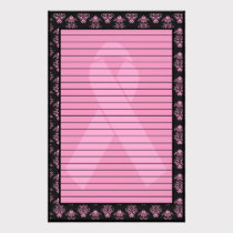 Damask Pink Ribbon Lined stationery
