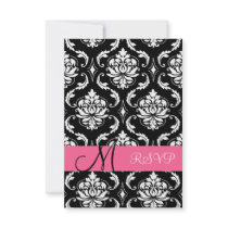 Damask Pink RSVP Cards for Square Invitation