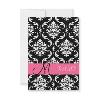 Damask Pink RSVP Cards for Square Invitation invitation