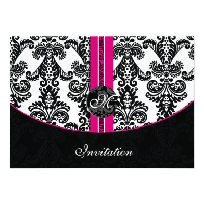 damask pink wedding invitation