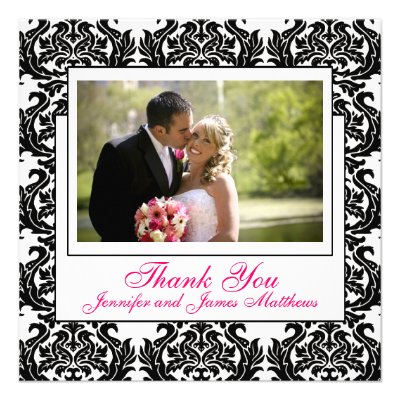 Damask Pink Wedding Photo Thank You Stationery Invites