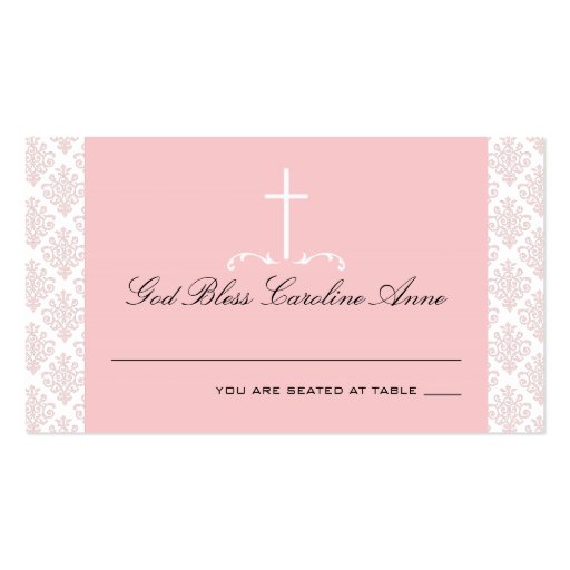 Damask Pink with Cross Seating Card Business Card Templates