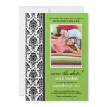 Damask Pinstripes Save the Date (green apple) Invitations