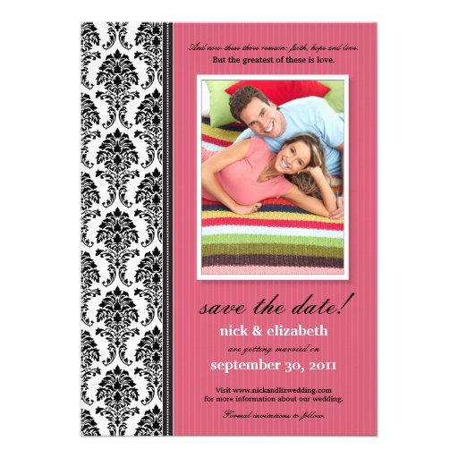 Damask Pinstripes Save the Date (rose pink) Invitation