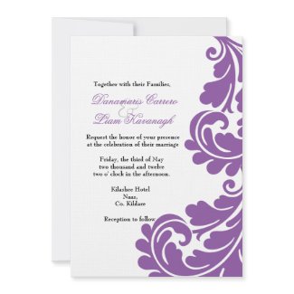 Damask Purple and White Wedding invitation -Custom invitation