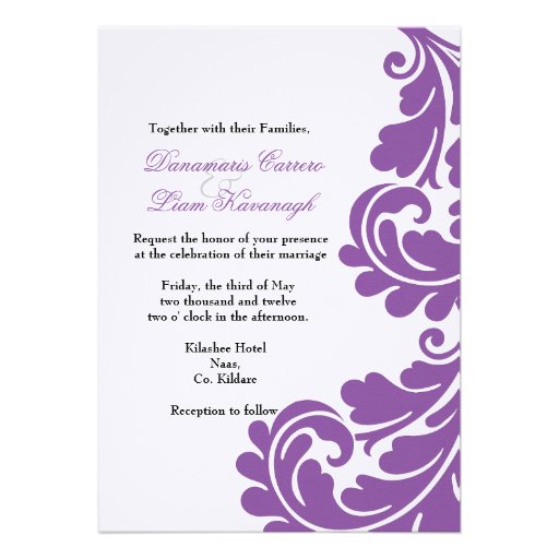 Damask Purple and White Wedding invitation -Custom