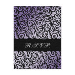 damask purple chic  wedding RSVP Postcards