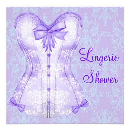 Damask Purple Corset Lingerie Bridal Shower Custom Invite