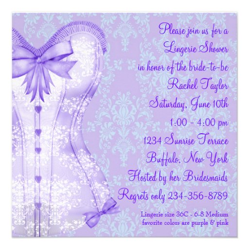 Damask Purple Corset Lingerie Bridal Shower Custom Invite
