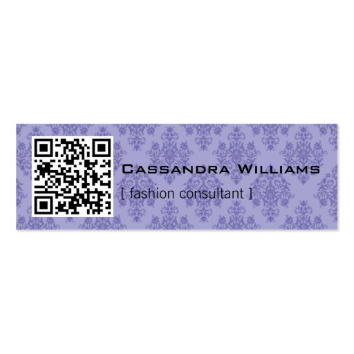 Damask Purple QR CODE Mini Business Cards (front side)