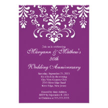 Damask Purple Wedding Anniversary Invitation