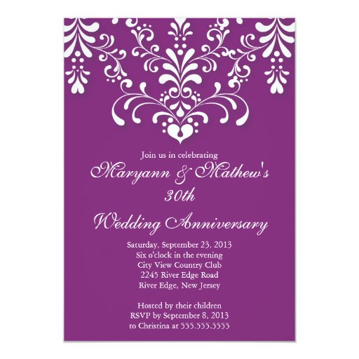 Damask Purple Wedding Anniversary Invitation Zazzle
