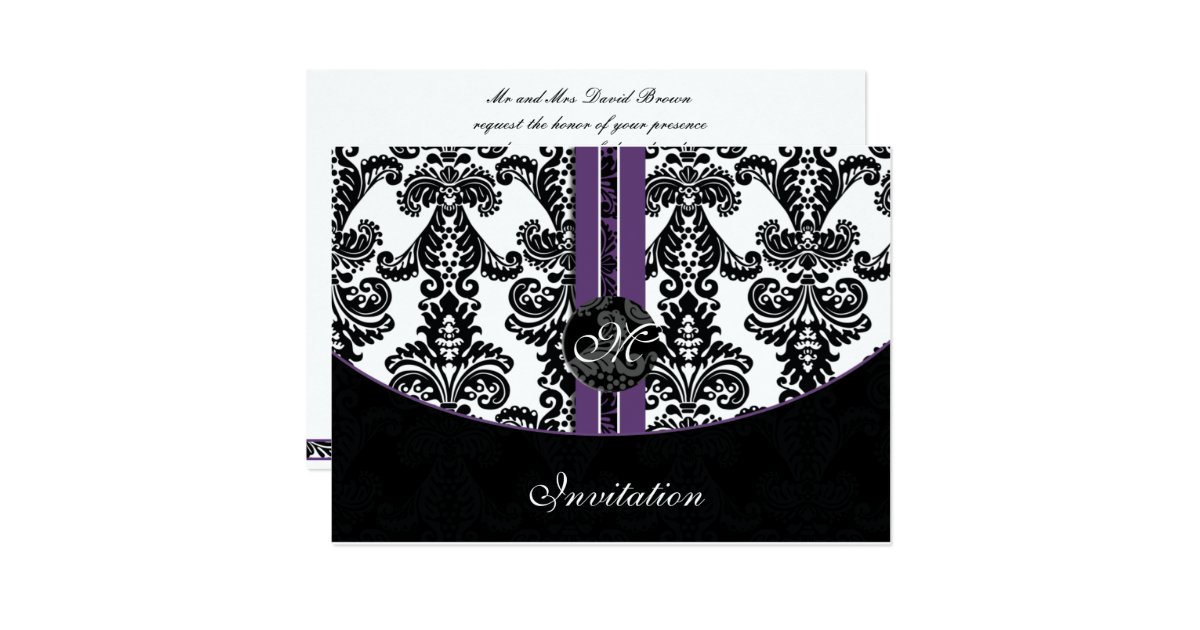 damask purple wedding invitation Zazzle