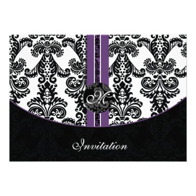 damask purple wedding invitation