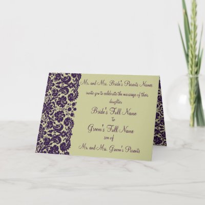 Damask Purple Wedding Invitation Greeting Cards by WeddingInvitations