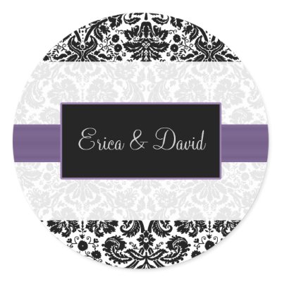 damask purple  Wedding Monogram stickers