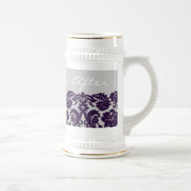 Damask Purple Wedding Mugs