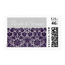 Damask Purple Wedding Postage Stamps